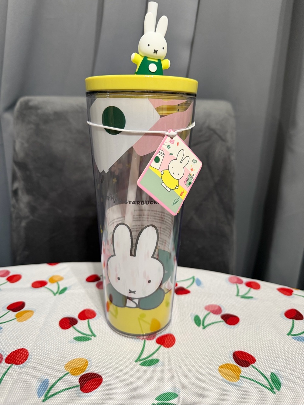 Starbucks Yellow-Lid Miffy Tumbler with Bunny Straw Topper